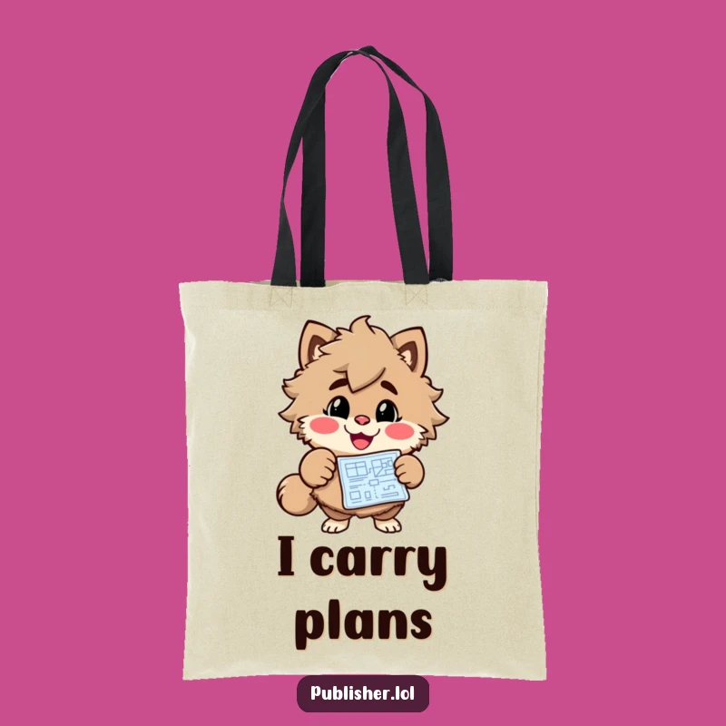 Funny Blueprint Planner Tote Bag - Enthusiastic Character Carry-All, Great Funny Gift
