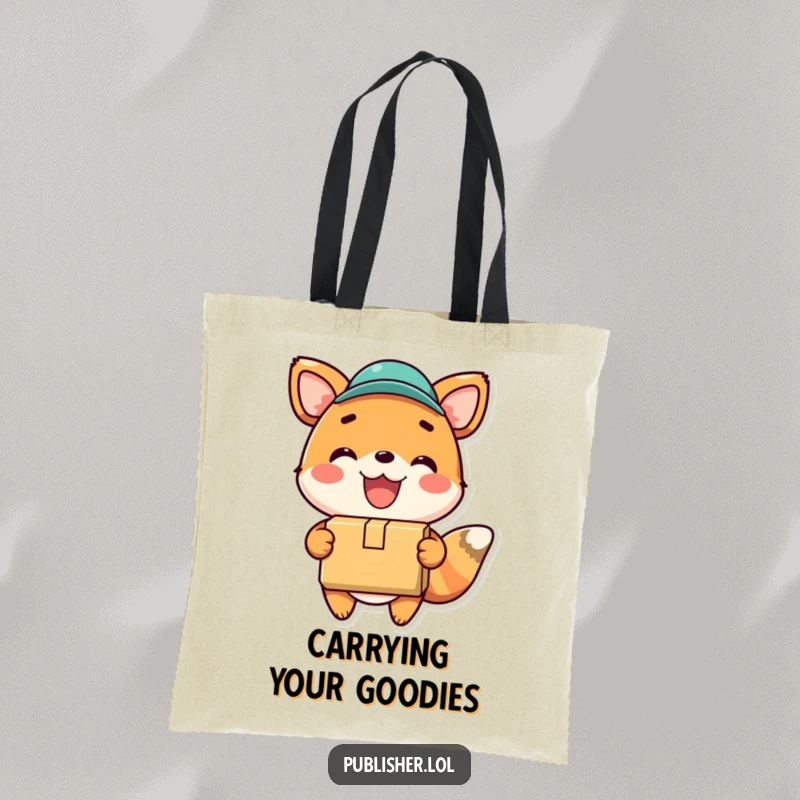 Funny tote bag with a happy animal gleefully delivering a package, perfect for carrying essentials and spreading smiles on the go.