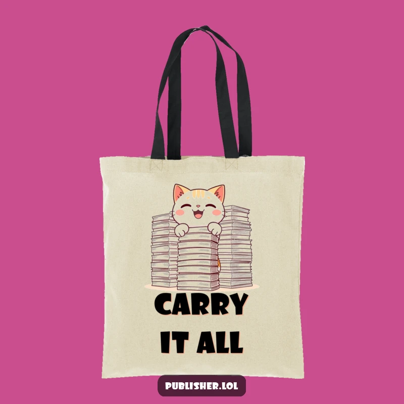 Funny Kawaii Cat Tote Bag - Hilarious Paper Stacking Carry-All