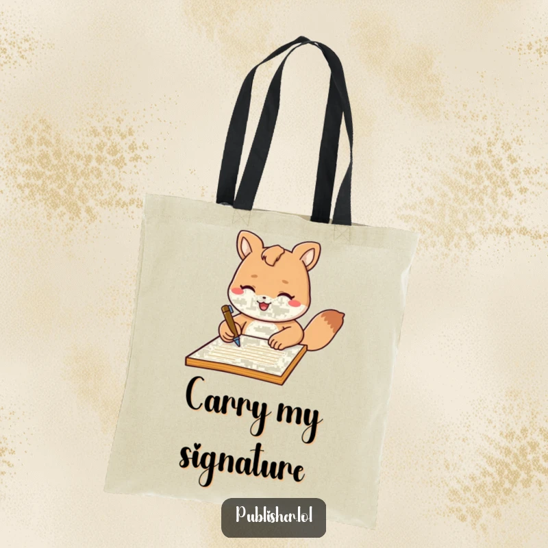 Funny Tote Bag: Durable bag with a friendly animal character signing a document with flair, perfect for professionals who appreciate humor.