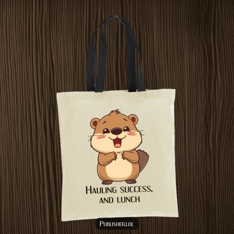 Funny Tote Bag showcasing a delighted beaver giving a deal closed gesture and handshake, embodying enthusiastic business success and accomplishment.
