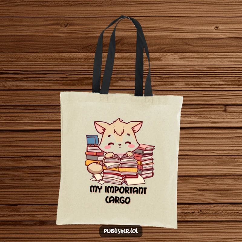 Funny tote bag depicting an animal character sorting manuscripts, symbolizing focus and organization, a perfect funny gift.